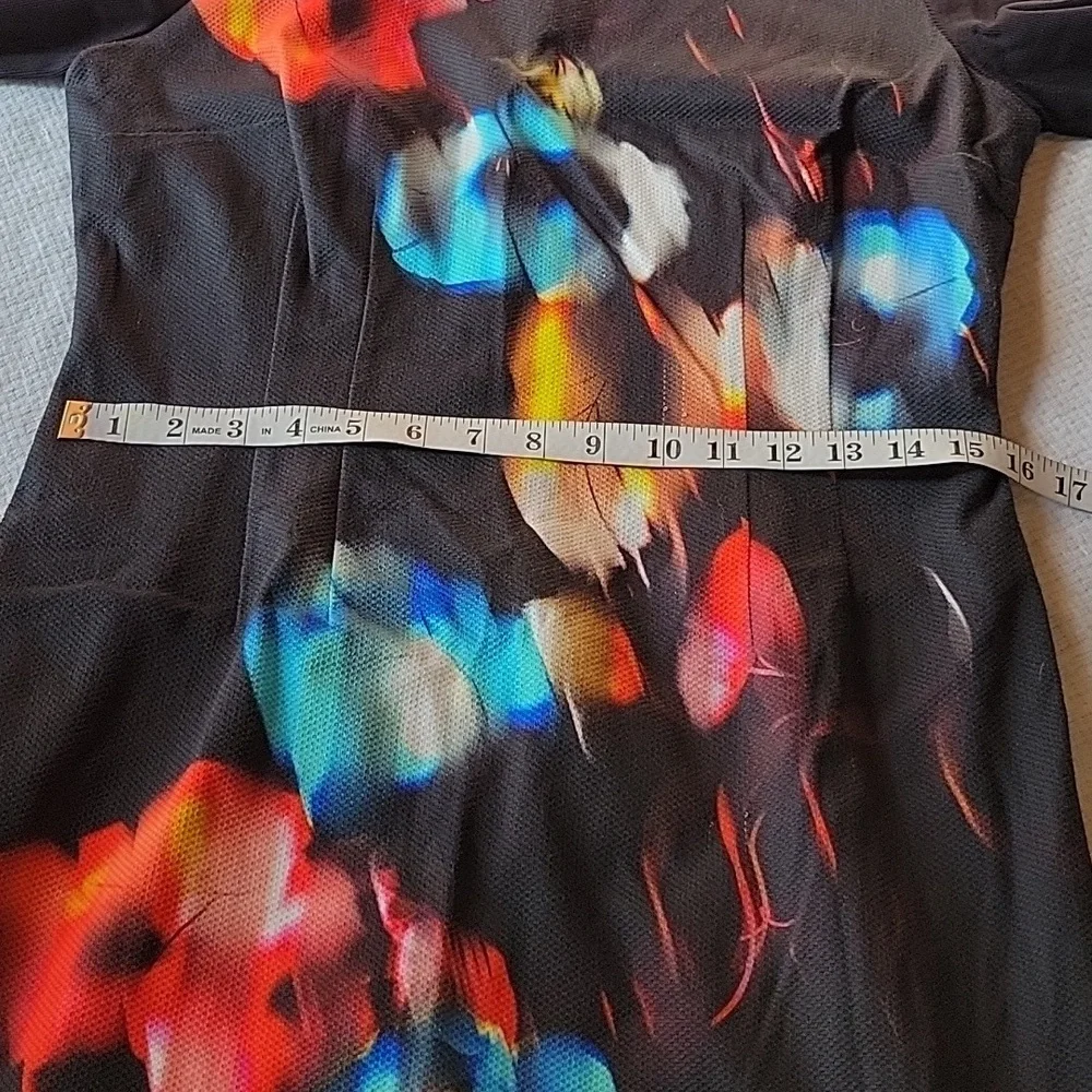 Elie Tahari Black Red Floral Dress Size 10  EUC - Picture 6 of 11